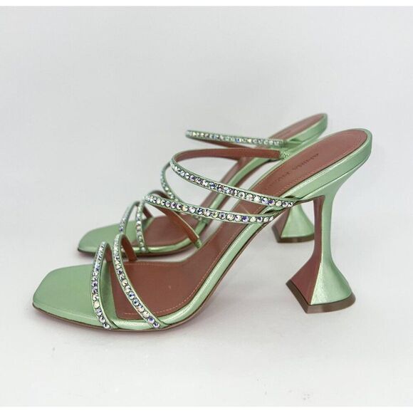 NEW AMINA MUADDI Naima Mint Green Crystal Embellished Fluted Sandals Siz… - Picture 9 of 15